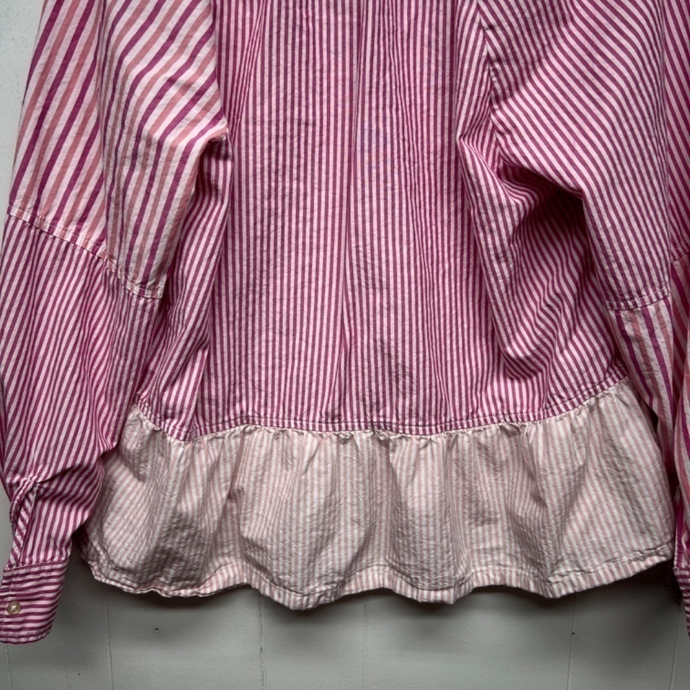 Free Assembly Striped Long Sleeve Ruffle Hem Womens Cotton Top Size XL Pullover - Picture 9 of 12